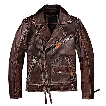 Vintage brown leather jacket レザージャケット CJQJPNZ Vintage Brown Coat Classic Biker Style Short Slim